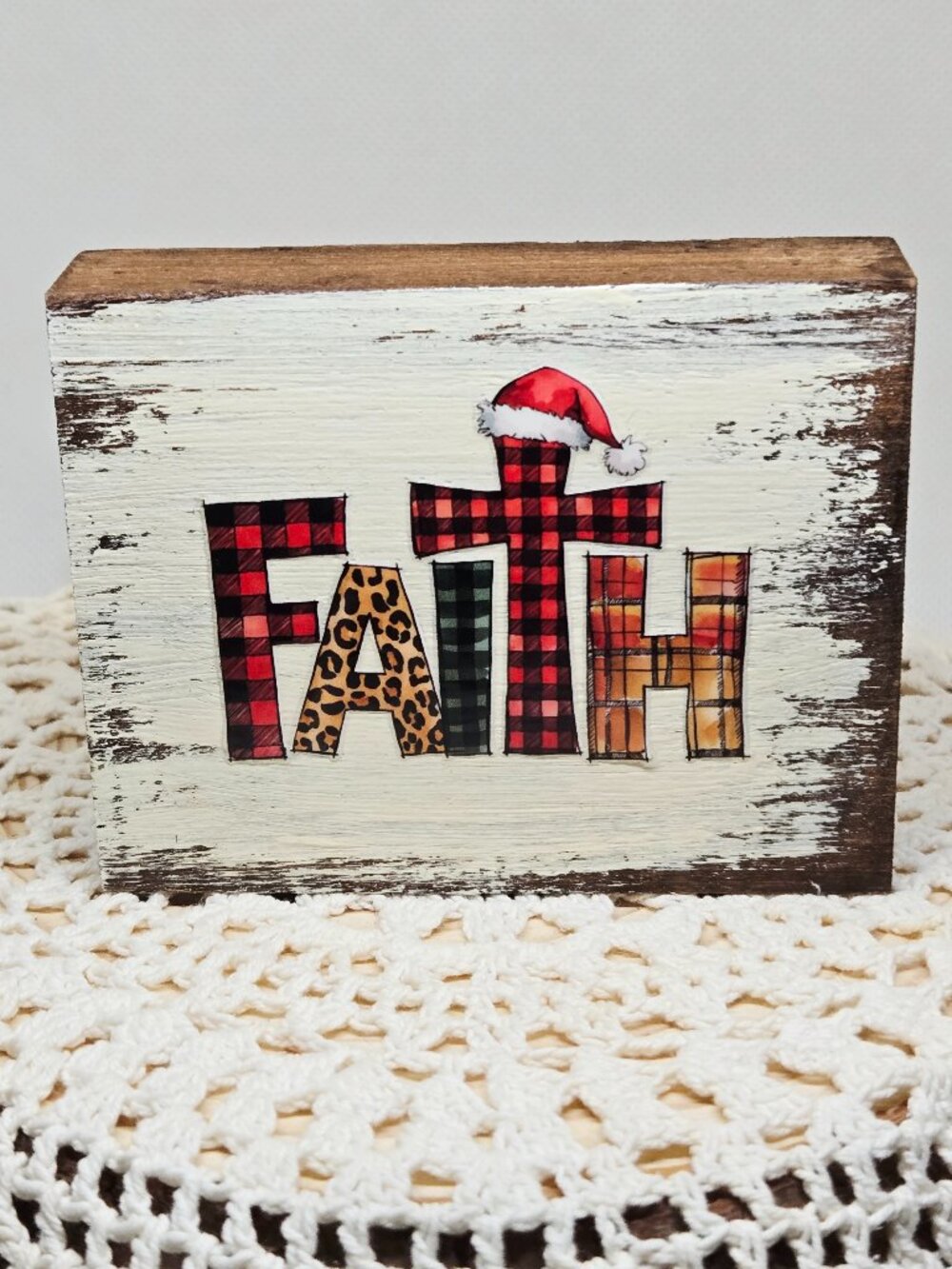 Handcrafted Christmas Decor, Shelf Sitter, Tiered Tray Decor "Faith" Wood Sign